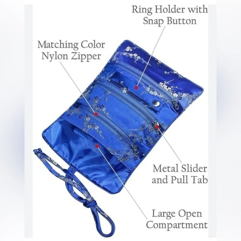 Swhiteme Silk Brocade Jewelry Roll blue